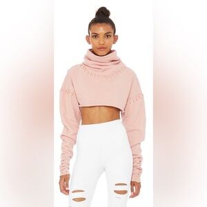 NWOT Alo Yoga Splice Cropped Cowl neck Turtleneck Sweatshirt Hoodie ‘ Nectar ‘